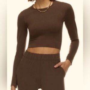 Aritzia The Group Babaton Brown Ribbed Knit Long Sleeve Size S